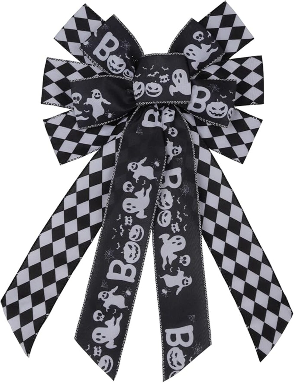 Large Halloween Wreath Bows Halloween Bows Black and White Check Ghost Boo Pumpkin Bows for Wreaths, Halloween Ribbon Bows Tree Topper Bows for Home Indoor Outdoor Decoration Wreath Ornament Supplies